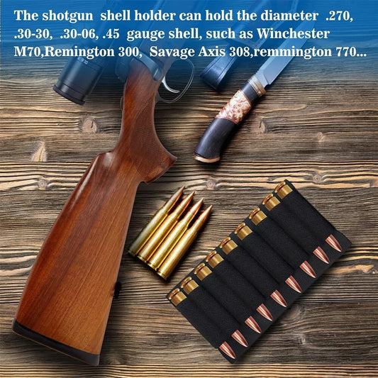 Tactical Buttstock 9 Rounds Rifle Ammo Pouch for .270, .30-30, .30-06, .45, 0.30in to 0.50in Ammo Shotgun Holder for Hunting