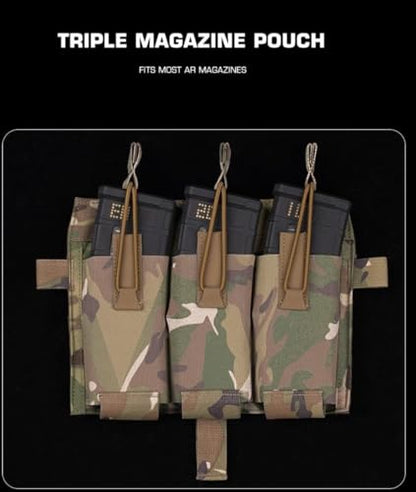 Tactical Triple Mag Pouch 5.56 Elastic Insert,Tactical Bag Fast Draw MOLLE Mag Pouches for Tactical Vest S.PC J.PC Accessories