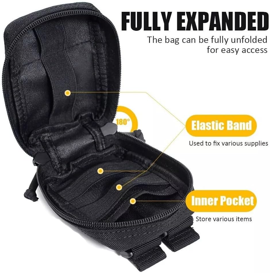 Tactical Molle Pouch Military Medical Bag Outdoor EDC Tool Accessory Bag Multi-Purpose Small Battery Case Compact Utility bag(Black,L)