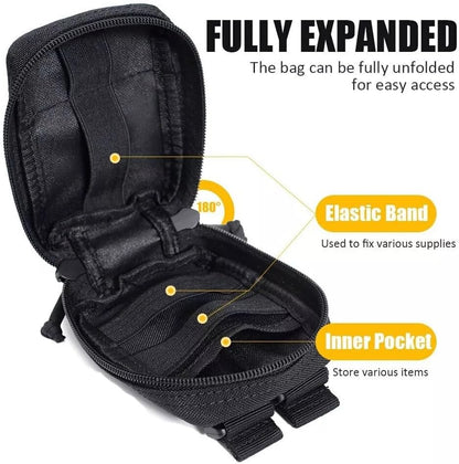 Tactical Molle Pouch Military Medical Bag Outdoor EDC Tool Accessory Bag Multi-Purpose Small Battery Case Compact Utility bag(Black,L)