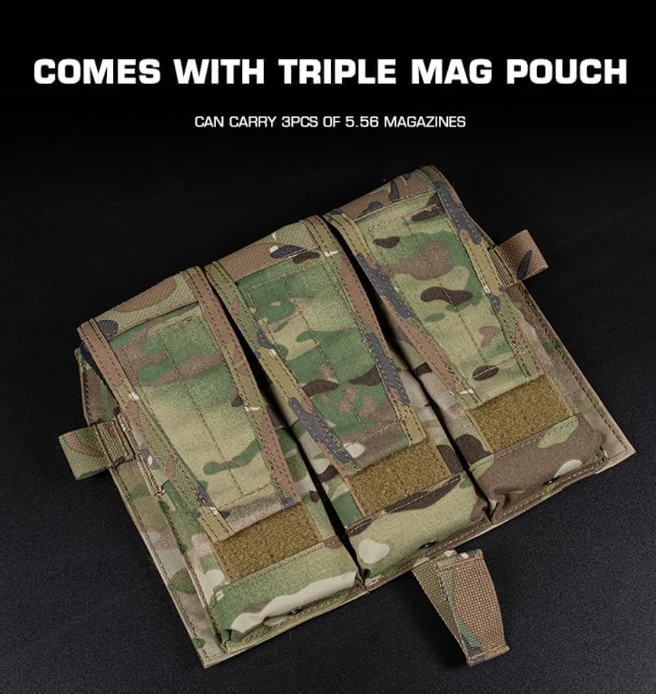 Tactical Mag Pouch MOLLE Triple Pouch M4/5.56 Hunting Vest Detachable Flap Front Bag Plate Carrier Accessories for A.VS S.PC J.PC 2.0