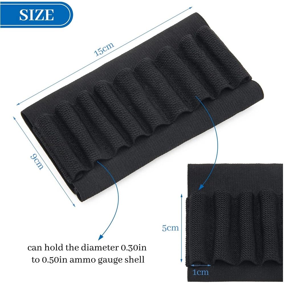 Tactical Buttstock 9 Rounds Rifle Ammo Pouch for .270, .30-30, .30-06, .45, 0.30in to 0.50in Ammo Shotgun Holder for Hunting