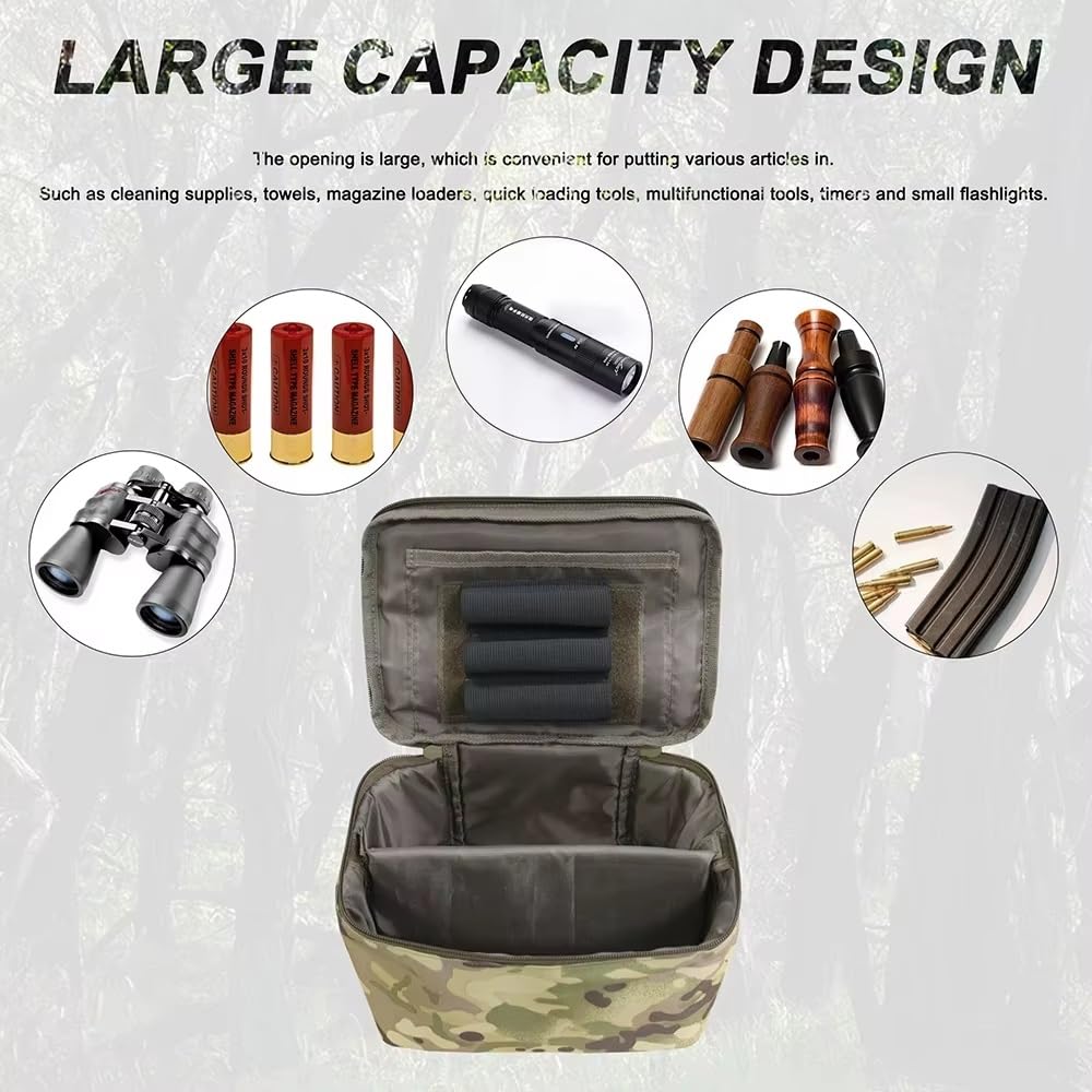Tactical Ammo Bag with Detachable Inner Space Bullet Carrying Pouch for Hunting Pistol Rifle Shotgun Shooting Bullet Storage Bag(Black)