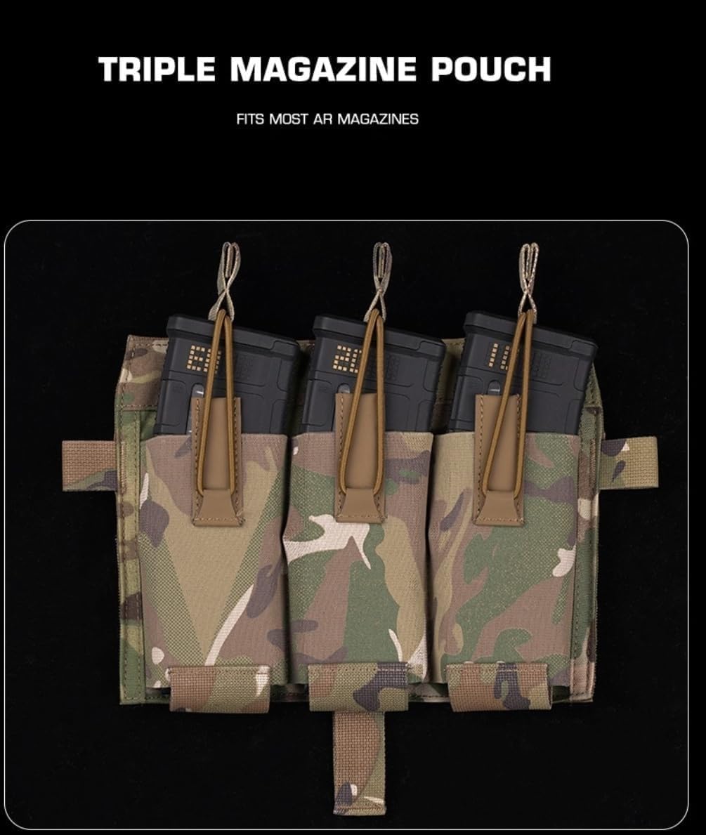 Tactical Triple Mag Pouch 5.56 Elastic Insert,Tactical Bag Fast Draw MOLLE Mag Pouches for Tactical Vest S.PC J.PC Accessories