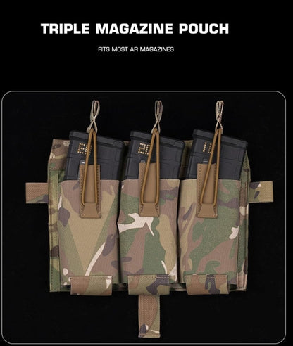 Tactical Triple Mag Pouch 5.56 Elastic Insert,Tactical Bag Fast Draw MOLLE Mag Pouches for Tactical Vest S.PC J.PC Accessories