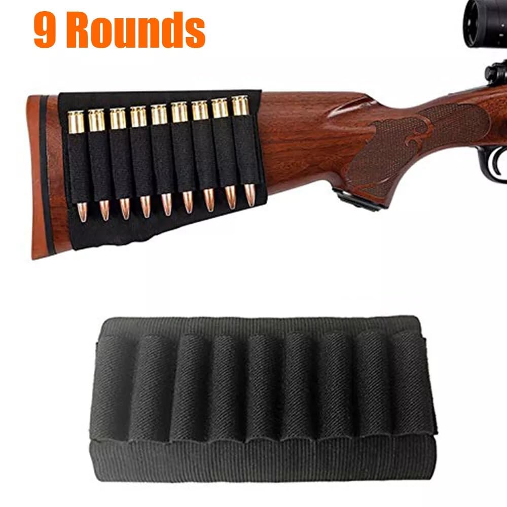 Tactical Buttstock 9 Rounds Rifle Ammo Pouch for .270, .30-30, .30-06, .45, 0.30in to 0.50in Ammo Shotgun Holder for Hunting