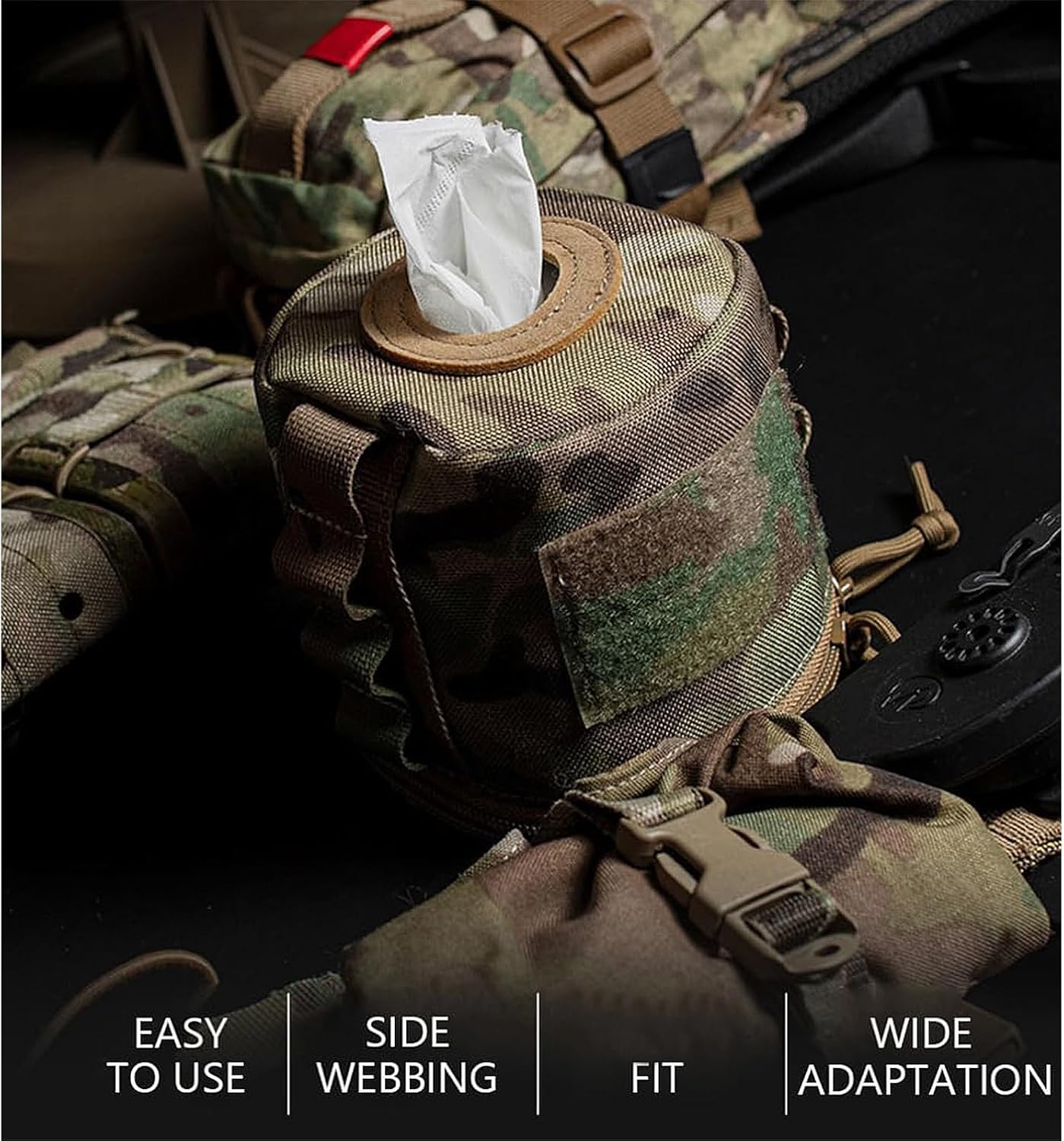 Tactical Toilet Paper Holder, Waterproof Toilet Roll Paper Bag Toilet Paper Storage Pouch with Side Webbing for Camping Hiking Picnics(Black)