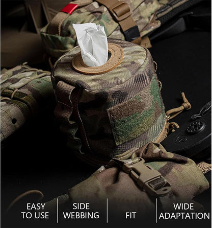 Tactical Toilet Paper Holder, Waterproof Toilet Roll Paper Bag Toilet Paper Storage Pouch with Side Webbing for Camping Hiking Picnics(Black)