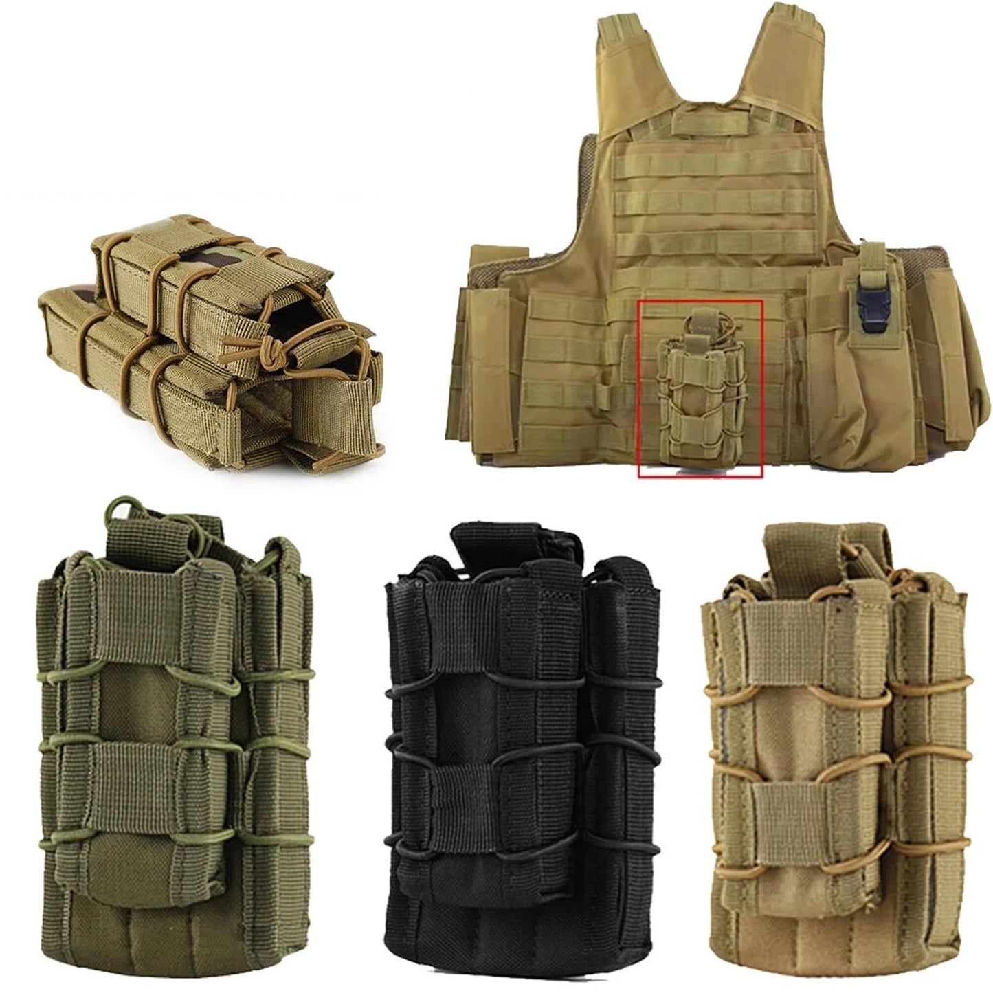 Tactical Molle Mother and Child Magazine Pouch Open-Top Single Pistol Mag Pouch AR/M4/M16 Cartridge Clip Pouch Hunting Bag