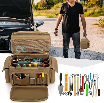 Tactical Tool Bag Anti-friction Thick Padded Bottom Tool Storage Pack Repairman Electrician Carpenters Multi-functional Work Bag(Brown)