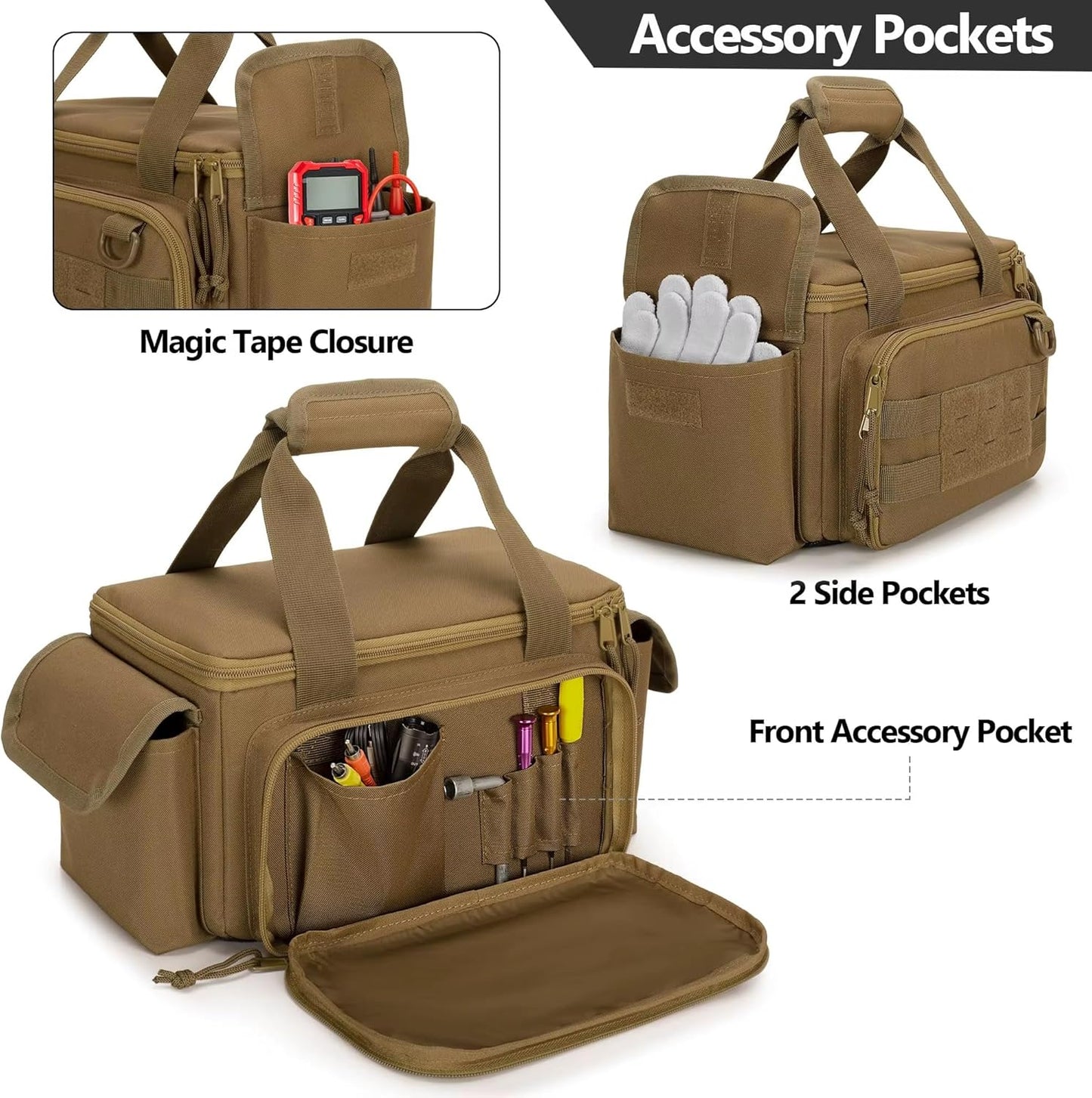 Tactical Tool Bag Anti-friction Thick Padded Bottom Tool Storage Pack Repairman Electrician Carpenters Multi-functional Work Bag(Brown)