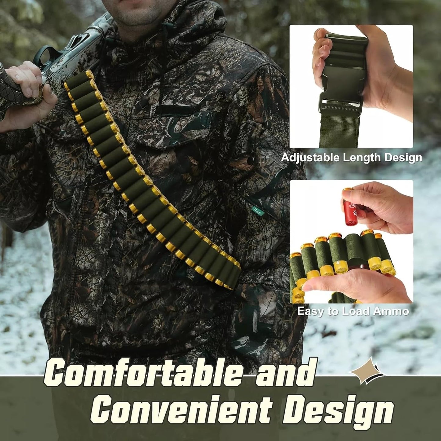 12/20 Gauge 50 Round Tactical Shotgun Shell Bandolier Adjustable, Round Shotgun Shell Holder Butt Stock Shell Holder for Hunting