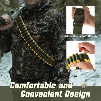 12/20 Gauge 50 Round Tactical Shotgun Shell Bandolier Adjustable, Round Shotgun Shell Holder Butt Stock Shell Holder for Hunting