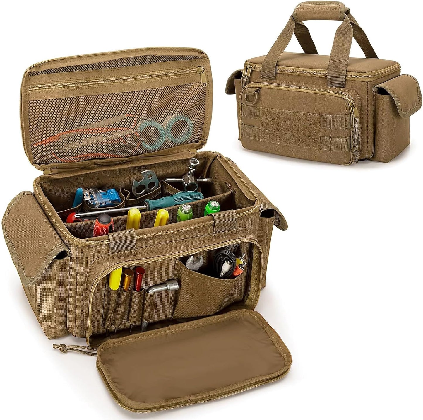 Tactical Tool Bag Anti-friction Thick Padded Bottom Tool Storage Pack Repairman Electrician Carpenters Multi-functional Work Bag(Brown)