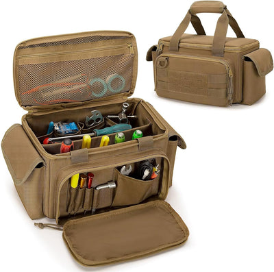 Tactical Tool Bag Anti-friction Thick Padded Bottom Tool Storage Pack Repairman Electrician Carpenters Multi-functional Work Bag(Brown)