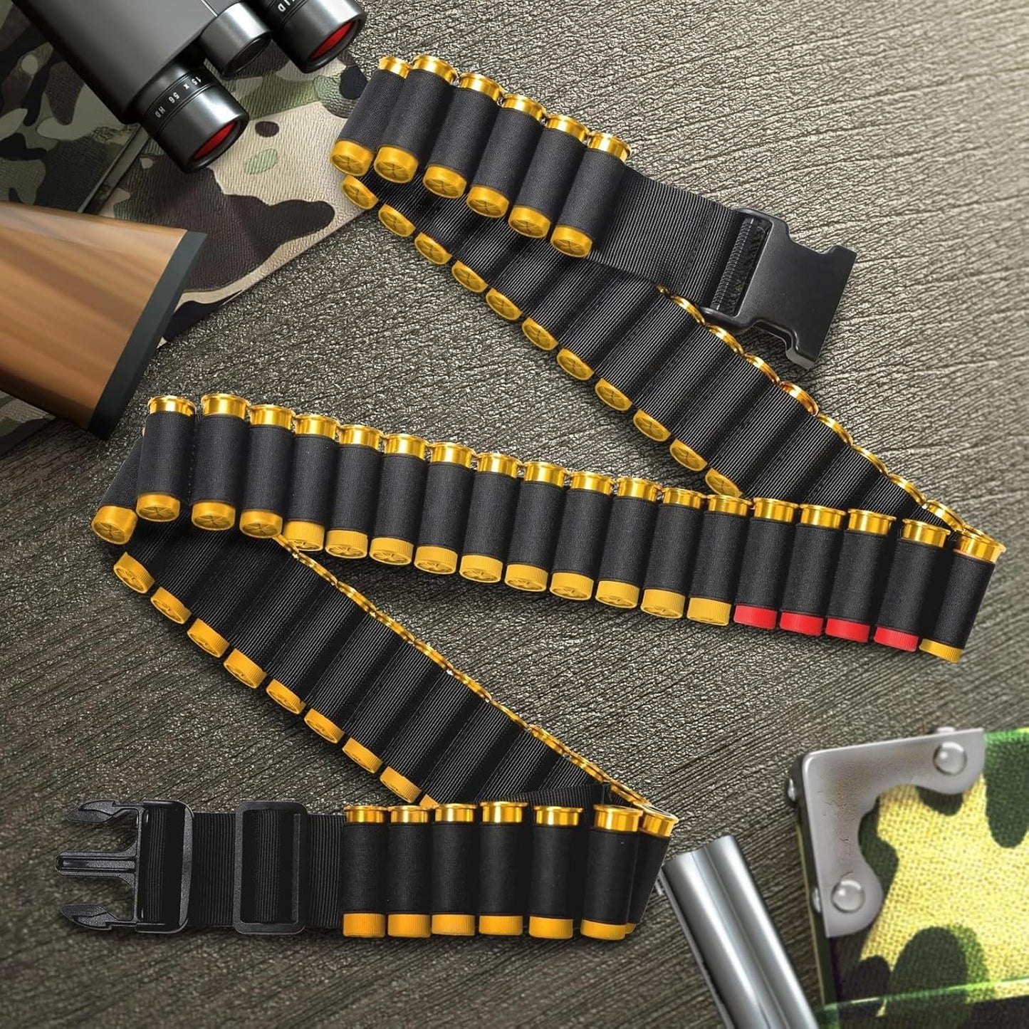 12/20 Gauge 50 Round Tactical Shotgun Shell Bandolier Adjustable, Round Shotgun Shell Holder Butt Stock Shell Holder for Hunting